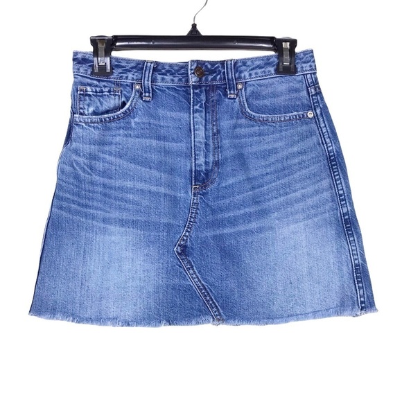Abercrombie Fitch Blue Distressed Cut Off Raw Hem Jean Skirt Size 26 - Picture 2 of 9